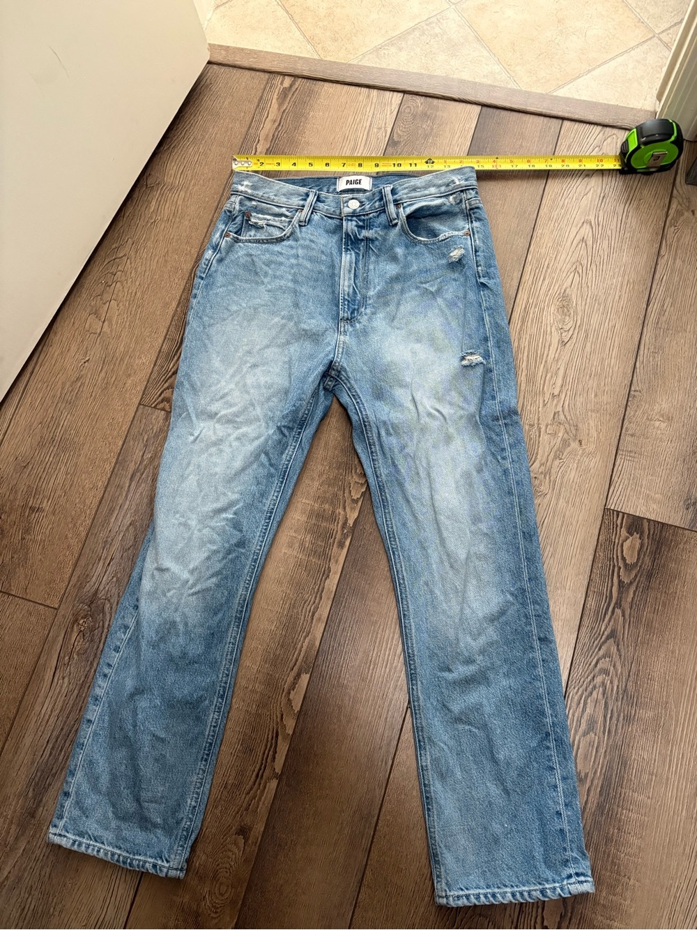 PAIGE Billy Crop High Rise Straight Jeans Distressed Blue Size 27